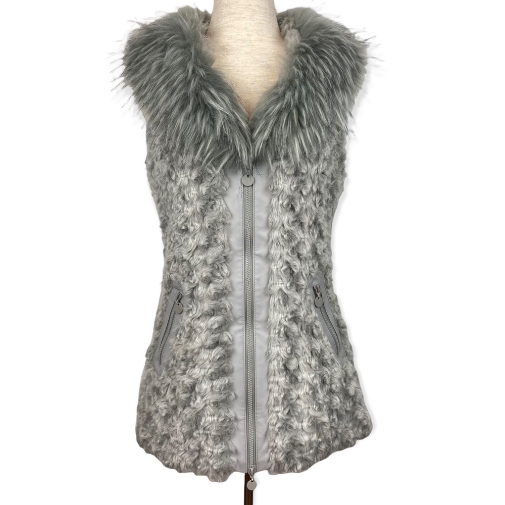 Apres RINO & PELLE Faux Curly Lamb Gilet/Vest with Faux Fur Collar, Full Zip